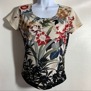 Jones New York floral cap sleeve mesh top